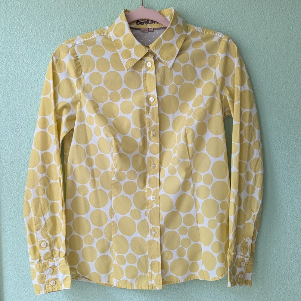 Boden Yellow Polka Dot Cotton Button Down Shirt Blouse WA291 US 4